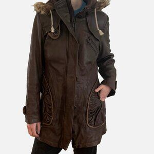 Genuine Leather Vintage CMM Canada Jacket Coat Zip Up Hood Pocket Grunge S